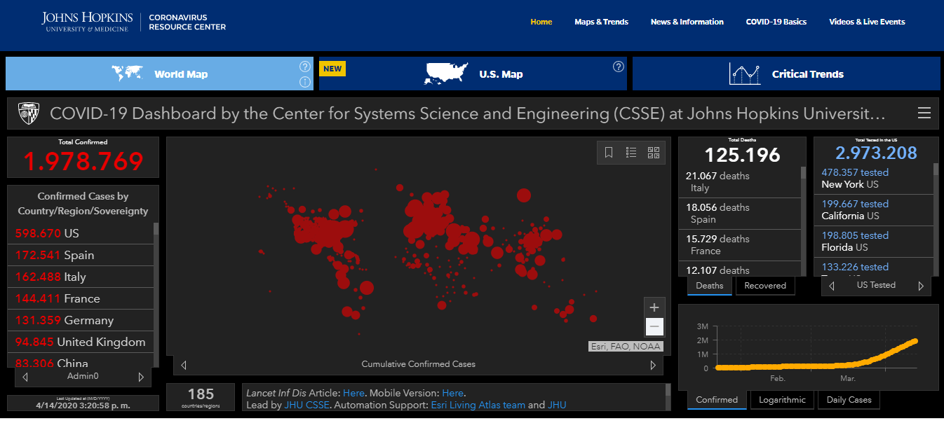 Universidad John Hopkins: mapa coronavirus